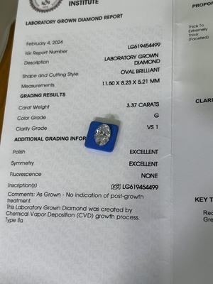 satın al 3.37ct Yapay Elmas Oval Parlak Kesim CVD G VS1 2EX N IGI LG6169427133 online manufacture