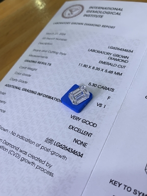 satın al 5.3ct Laboratuvar Elmas Adam Yapımı Zümrüt Kesim Elmas VS1 Açıklık F Rengi online manufacture