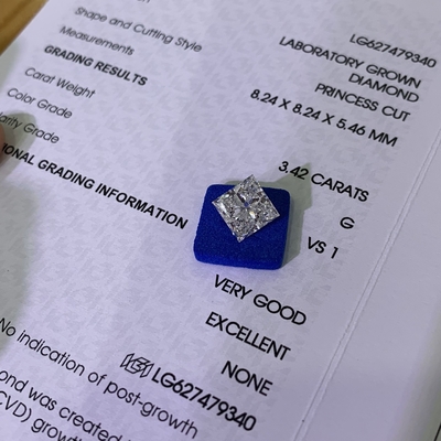 satın al 3.42CT G VS1 EX VG CVD Laboratuvar Büyümüş Elmaslar Prenses Kesim OEM ODM online manufacture