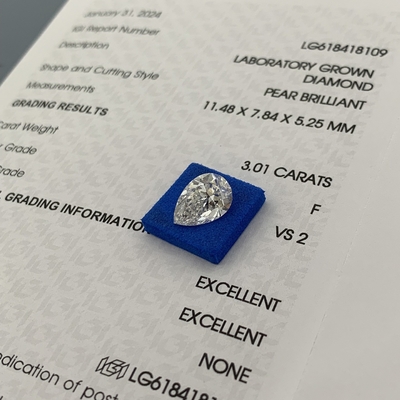 satın al 3.01CT F Renk VS2 Açıklık 2EX Pir şeklinde Laboratuvarda yetiştirilmiş elmas online manufacture