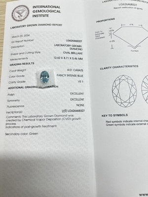 satın al Mavi 4.01ct VS1 CVD Laboratuvar Yaratılmış Elmaslar Mücevher Yapımı İçin Yapay Elmaslar online manufacture