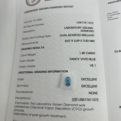 satın al 1.4ct Laboratuvar Yapımı Elmaslar Oval Kesim CVD Fancy Vivid Blue VS1 2EX N IGI Sertifikalı online manufacture