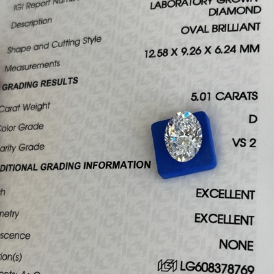 satın al 5.01ct İnsan Yapımı Elmaslar Oval Kesim CVD D VS2 2EX N IGI Laboratuvar Elmasları online manufacture