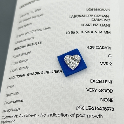 satın al 4.29ct Laboratuvarda yetiştirilen elmaslar Kalp kesimi CVD G Renk VVS2 2EX N IGI online manufacture