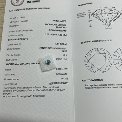 satın al Karat 1.11ct Açıklık VS2 Laboratuvar Yaratılmış Mavi Elmas Yuvarlak Şekil online manufacture