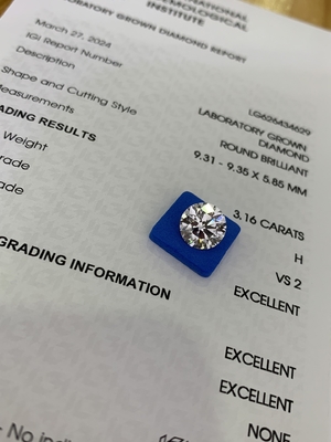 3.16CT H VS2 3EX Yuvarlak Kesimli CVD Laboratuvarı Elmas LG626434629
