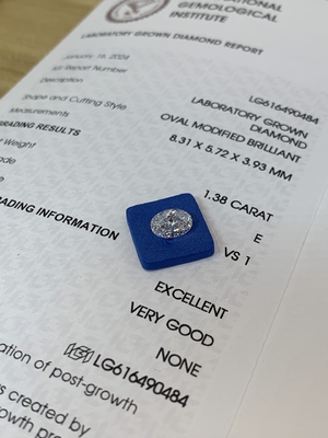 1.38ct Oval Cut Laboratuvar Büyümüş Elmas CVD E VS1 EX VG N IGI Sertifikalı