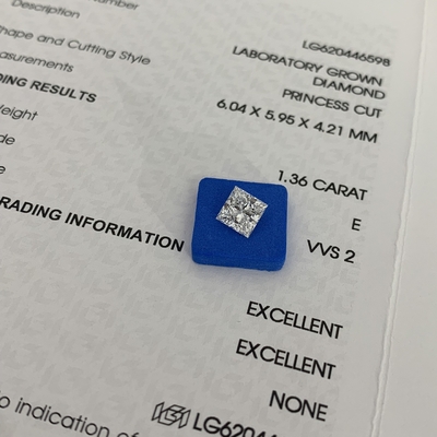1.36CT E VVS2 2EX CVD Princess Cut Laboratuvarı Büyümüş Elmas IGI Sertifikalı