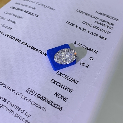 5.38ct Büyümüş Parlaklık Elmaslar Oval Kesim CVD G VS2 2EX N IGI LG620482036