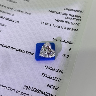 Sentetik 5.67 Karat Laboratuvar Üretimi Elmaslar VS2 Açıklık F Rengi