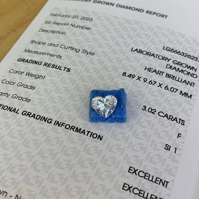 3.02ct Laboratuvarda yetiştirilmiş kalp şeklinde elmas CVD F SI1 2EX N IGI LG566326237