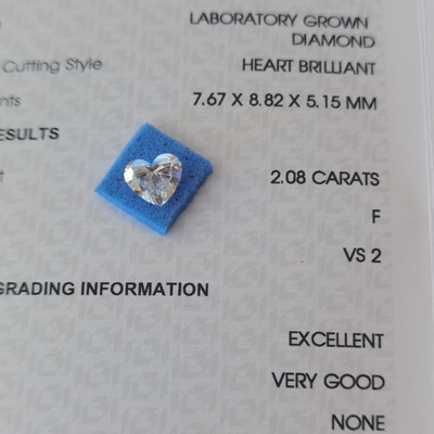 2.08ct CVD Kalp şeklinde Laboratuvarda yetiştirilmiş Elmas VS2 F OEM ODM