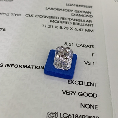5.51ct Radiant Cut Laboratuvarı Büyümüş Elmas CVD F VS1 EX VG N IGI LG618492532