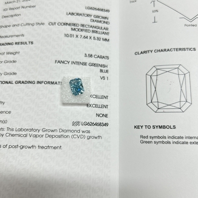 İnsan Yapımı Mavi Elmaslar Laboratuvar Yaratılmış Parlak Kesilmiş Elmas VS2 3.58 Karat