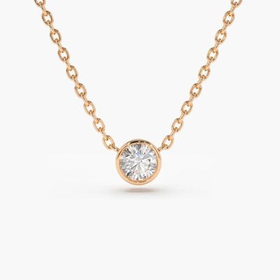 18K 14K 10K Katı Altın Açıklık CVD Yuvarlak Kesim Bezel Laboratuvar Büyümüş Elmas Kolye